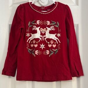 Carter's Girl Red Long Sleeve Tee with Reindeer Design